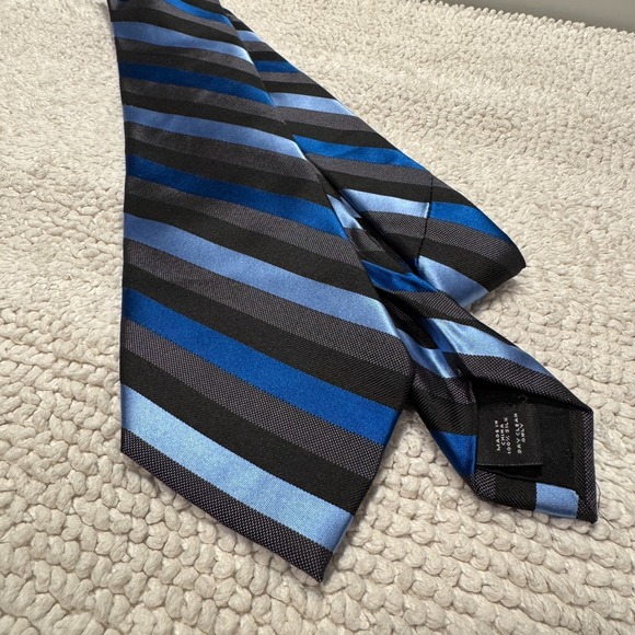 Express Other - Express Tie Blue Black Diagonal Stripe 100% Silk Casual Old Money Necktie Casual